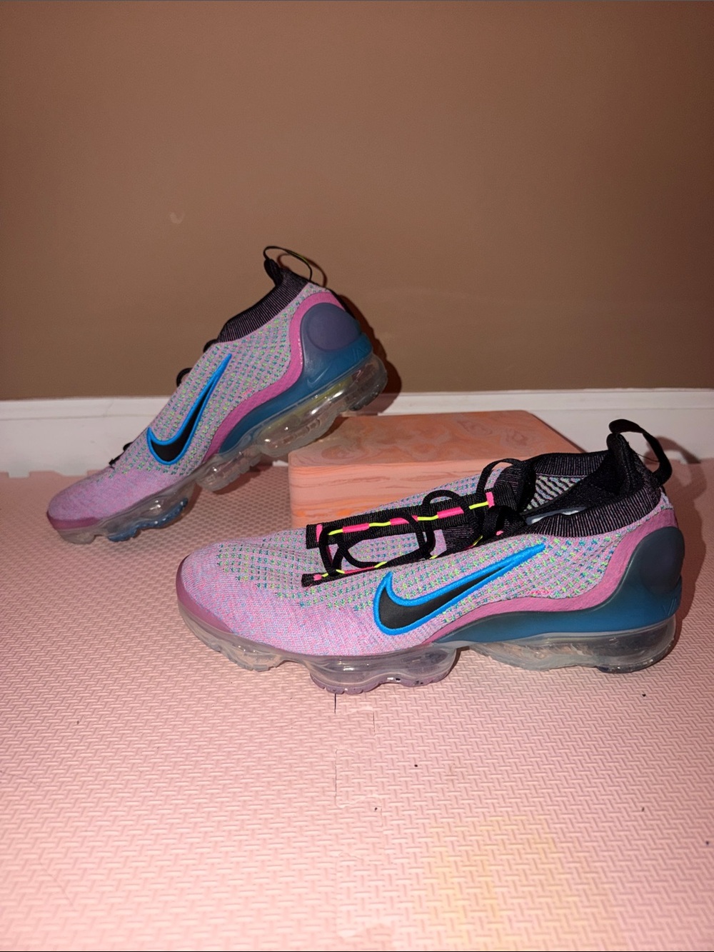 Nike Pink and Blue VaporMax Flyknit Sneakers (Size: Women’s 11.5)